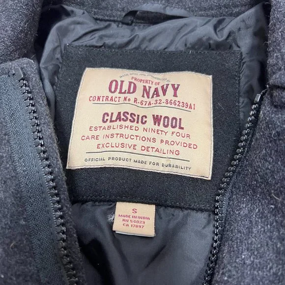 Old Navy Wool Field Coat 7 Pocket Black Small - Picture 8 of 13